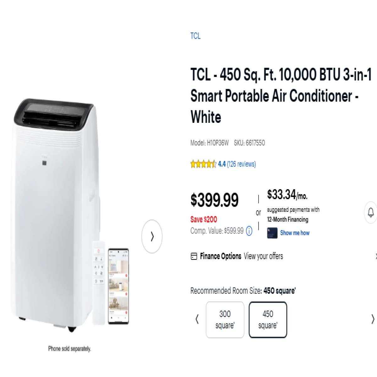 TCL 450 Sq. Ft. 10,000 BTU 3-in-1 Smart Portable Air Conditioner - Photo 16